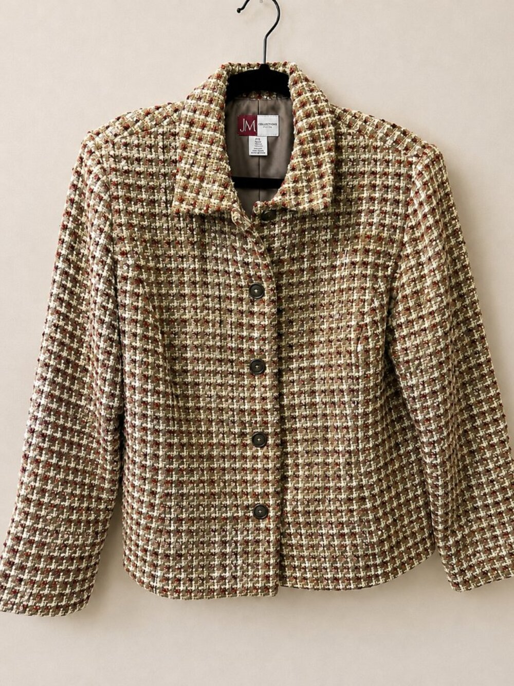 JM Collection Jennifer Moore Women’s Size 12 Bouclé Tweed Jacket Multicolor